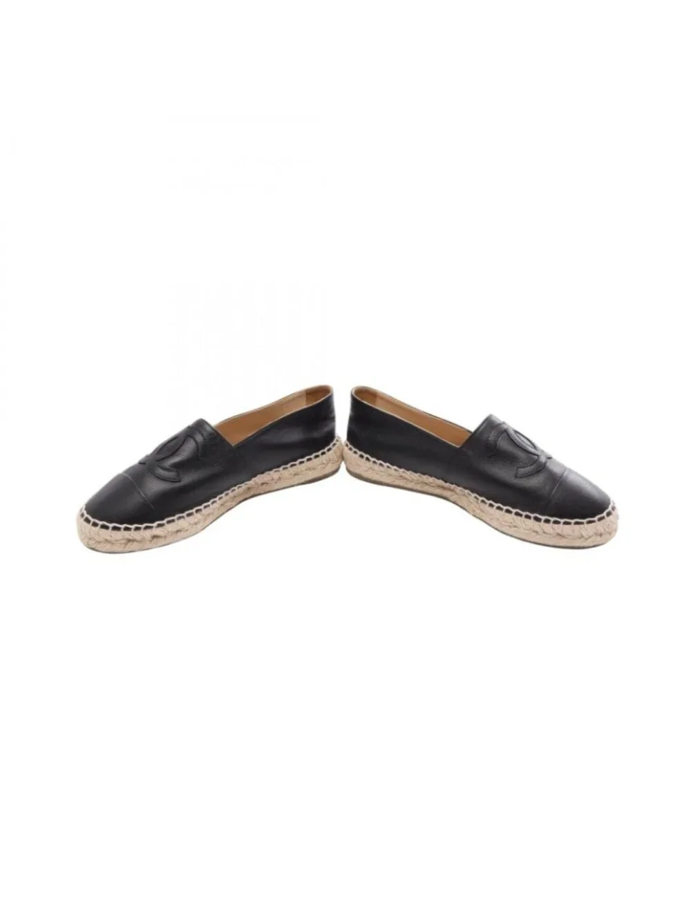 Chanel CC Logo Espadrille Slip on Leather Shoes